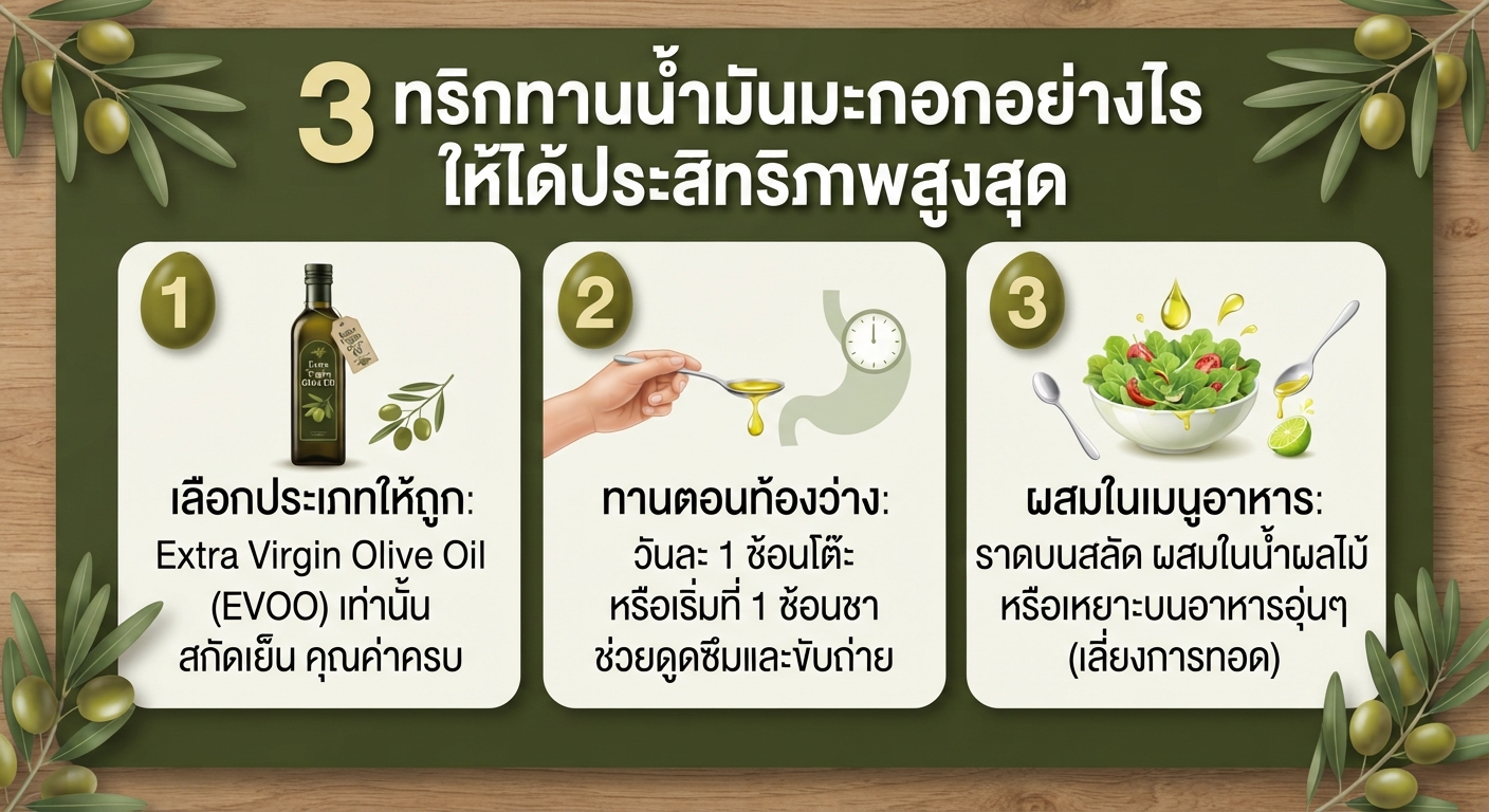 3 ประโยชน์สุดว้าว! กินน้ำมันมะกอกเพียวๆ วันละ 1 ช้อน เสริมสุขภาพ ต้านอักเสบ ชะลอวัย